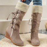Winter Lace Up Fur Warm Heeled Boots Oshnow